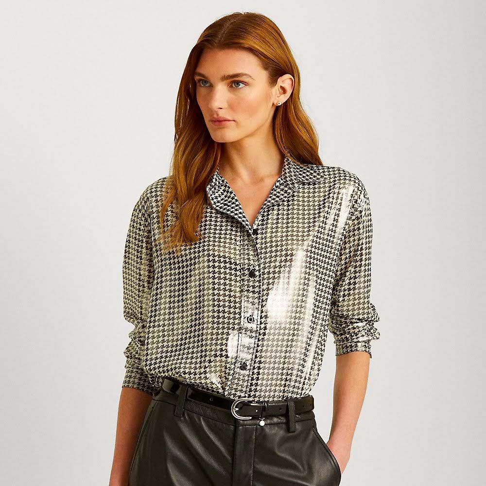 Ralph Lauren woman’s metallic houndstooth blouse